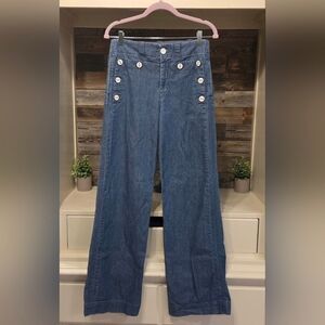 Lux Wide Leg Jeans with White Button Detail & Adjustable Loop